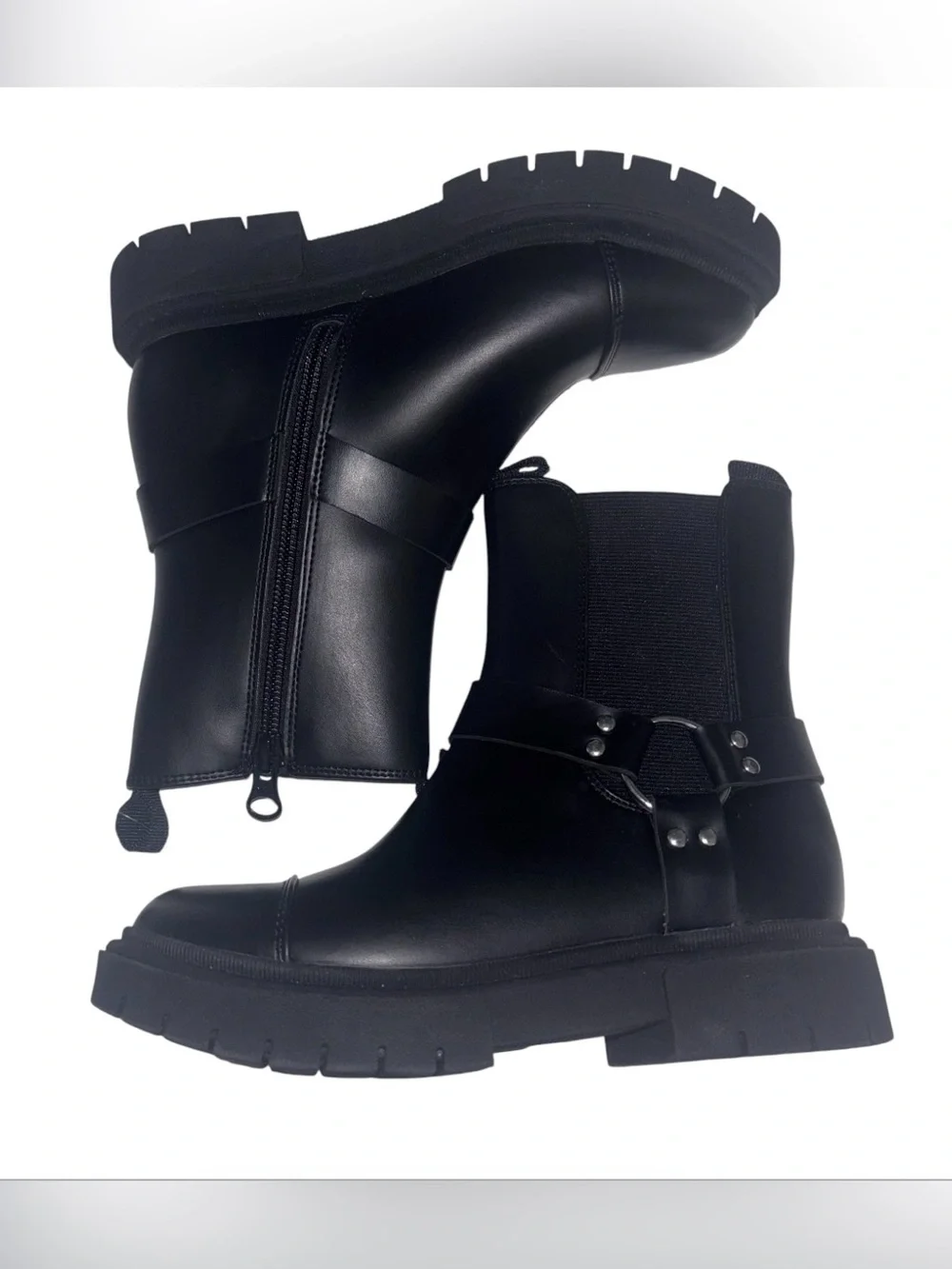 Art Class Black Chunky Crosby Moto Boots with Buckle Strap Girls Size 1